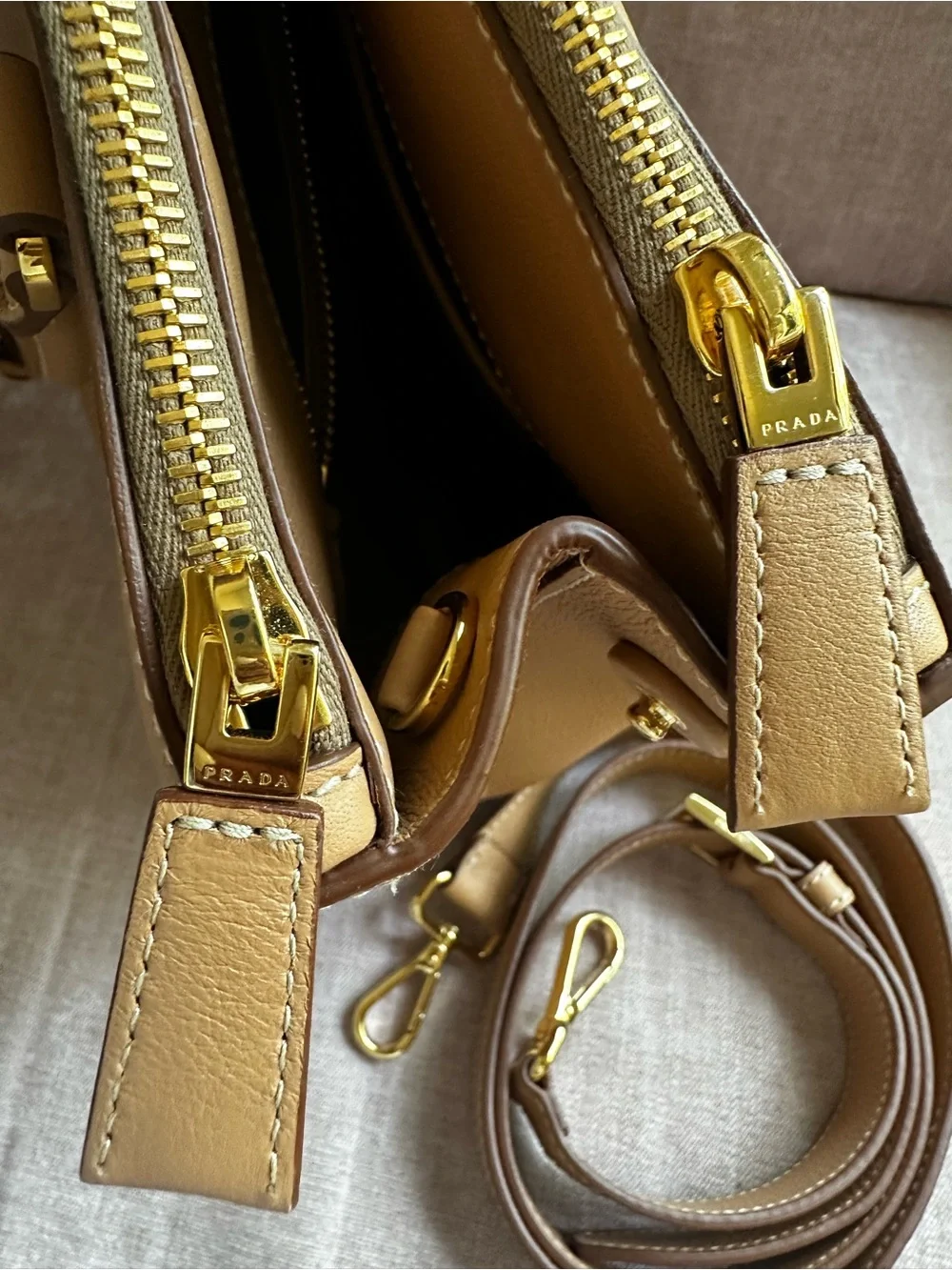 Prada Tan Leather Large Galleria Satchel in Soft Calfskin Leather